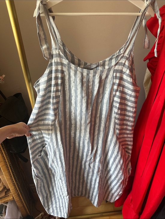 Pistache Dresses & Skirts - Pistache Striped Tie-Shoulder Linen Tank Dress - Grey & White L/XL